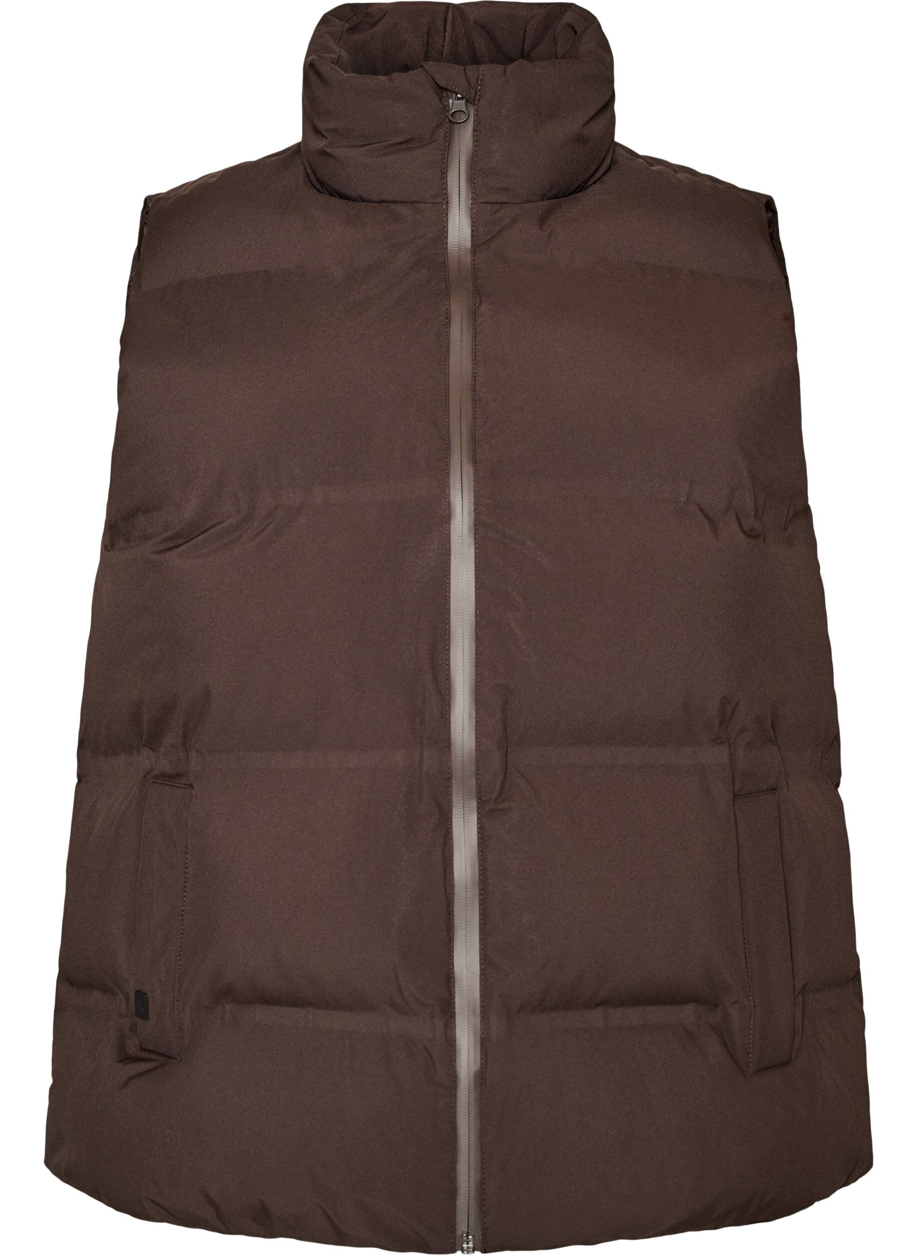 ZizziKort puffervest med h&oslash;j krave, Brun, Packshot image number 0