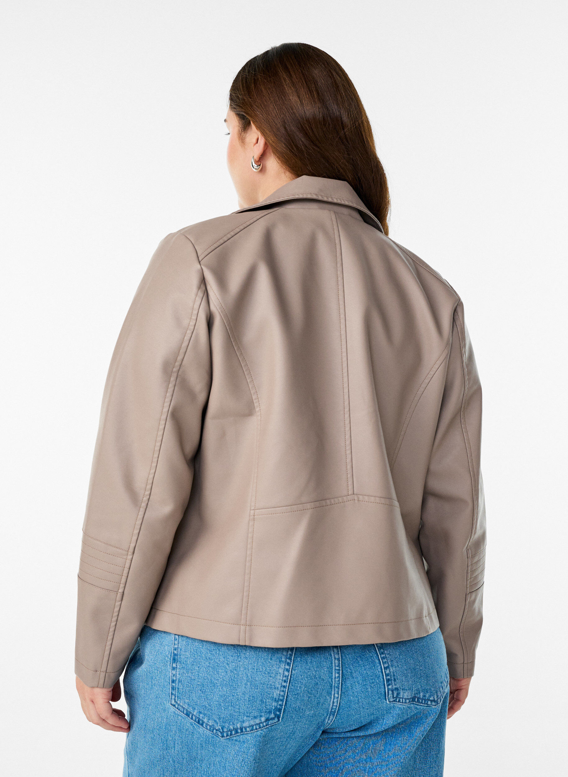 ZizziBikerjakke i imiteret l&aelig;der , Beige, Model image number 2