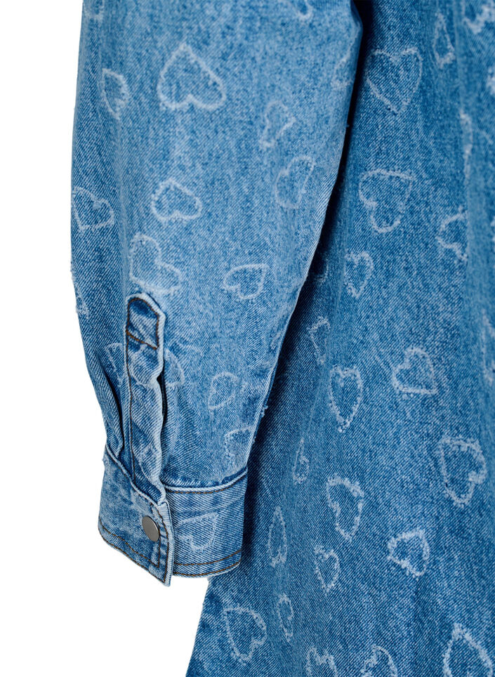 Denimkjole med hjerte mønster , Blå, Packshot image number 3