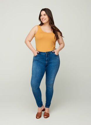 Super slim Amy jeans med høj talje, Blue denim, Model image number 0