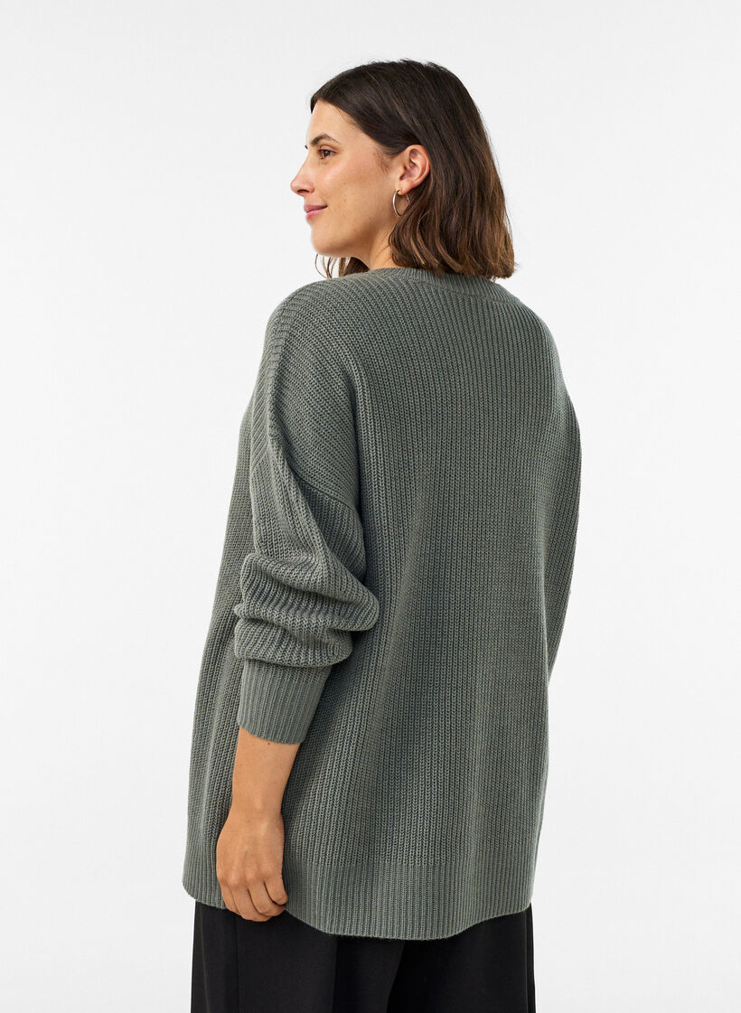 Lang ribstrikket bluse med V-hals, Gr&oslash;n, Model image number 2