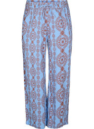 Løse bukser i bomuldsmusselin med mønster, Blå