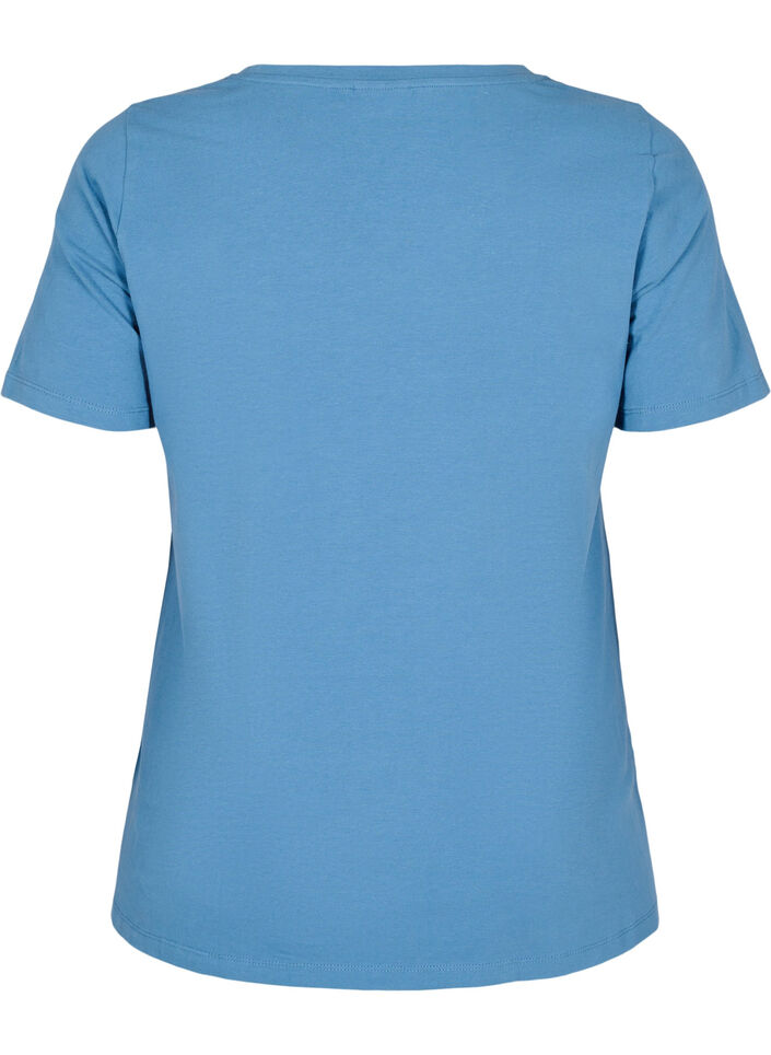 Ensfarvet basis t-shirt i bomuld, Bl&aring;, Packshot image number 1