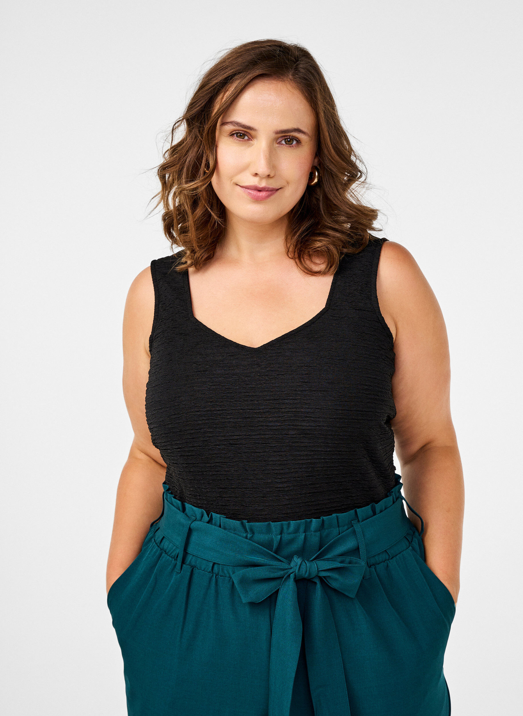 Zizzi &AElig;rmel&oslash;s bodystocking med tekstur, Black, Model image number 0