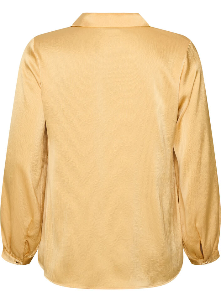 Bluse med skjortekrave og V-hals, Gul, Packshot image number 1