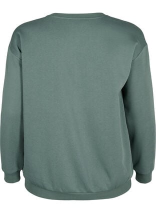 Sweatshirt med tekst i frotté, Duck Green, Packshot image number 1