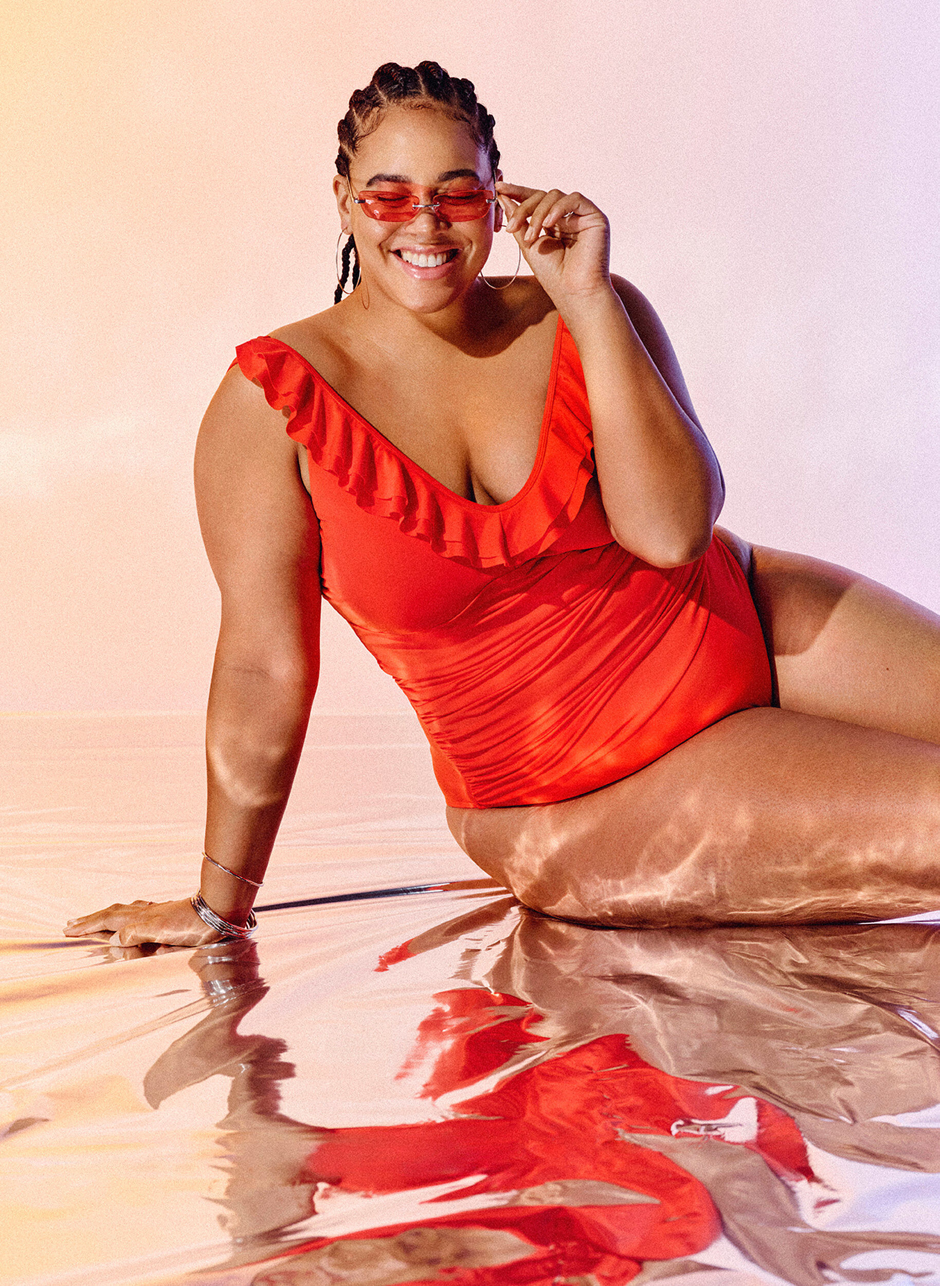 Zizzi Badedragt med fl&aelig;ser og udtagelige indl&aelig;g, Orange, Image image number 0