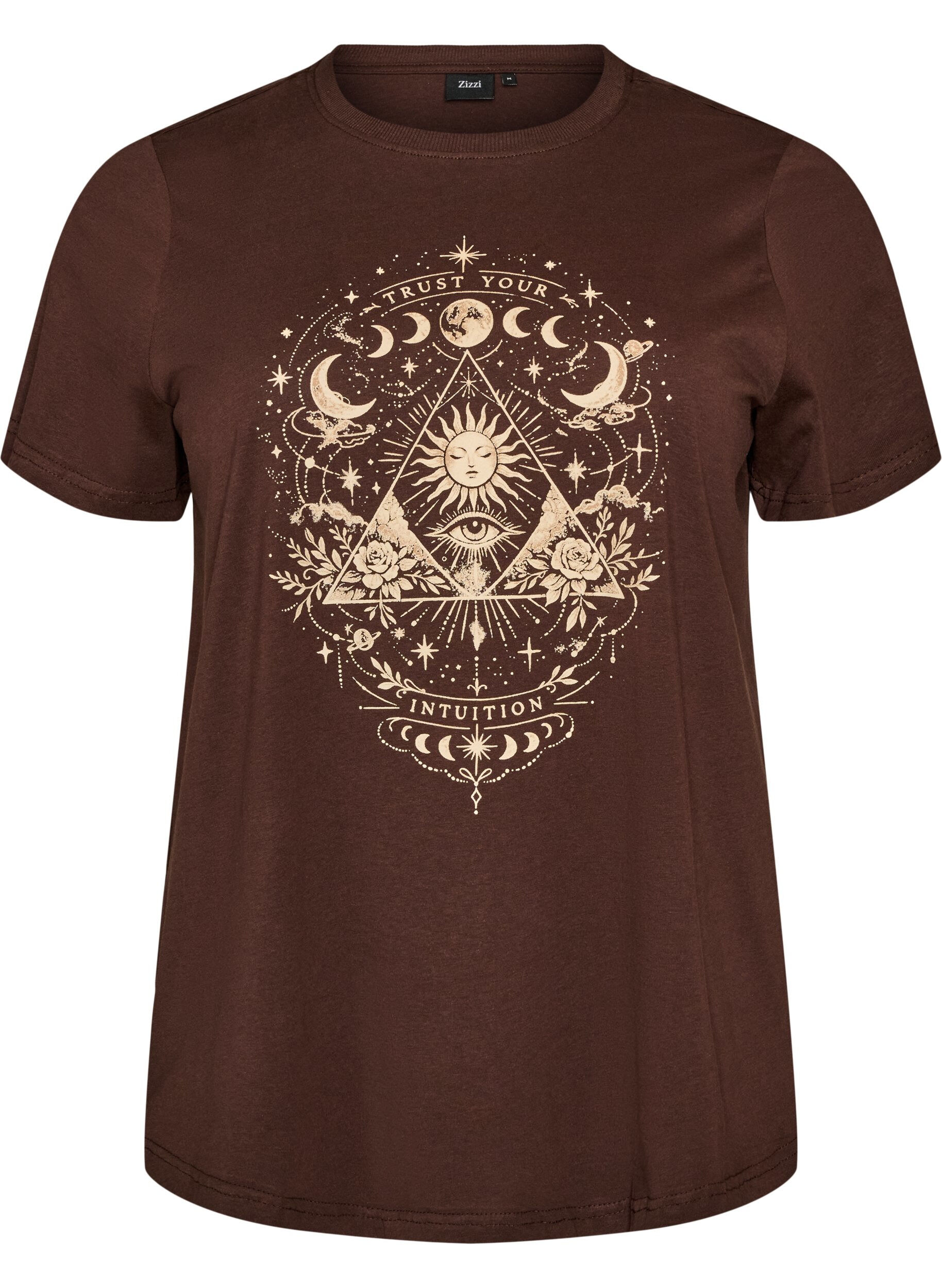 ZizziT-shirt i bomuld med frontmotiv, Brun, Packshot image number 0