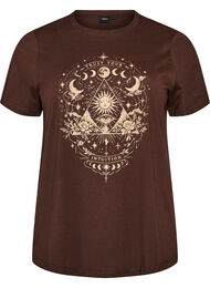 T-shirt i bomuld med frontmotiv, Brun