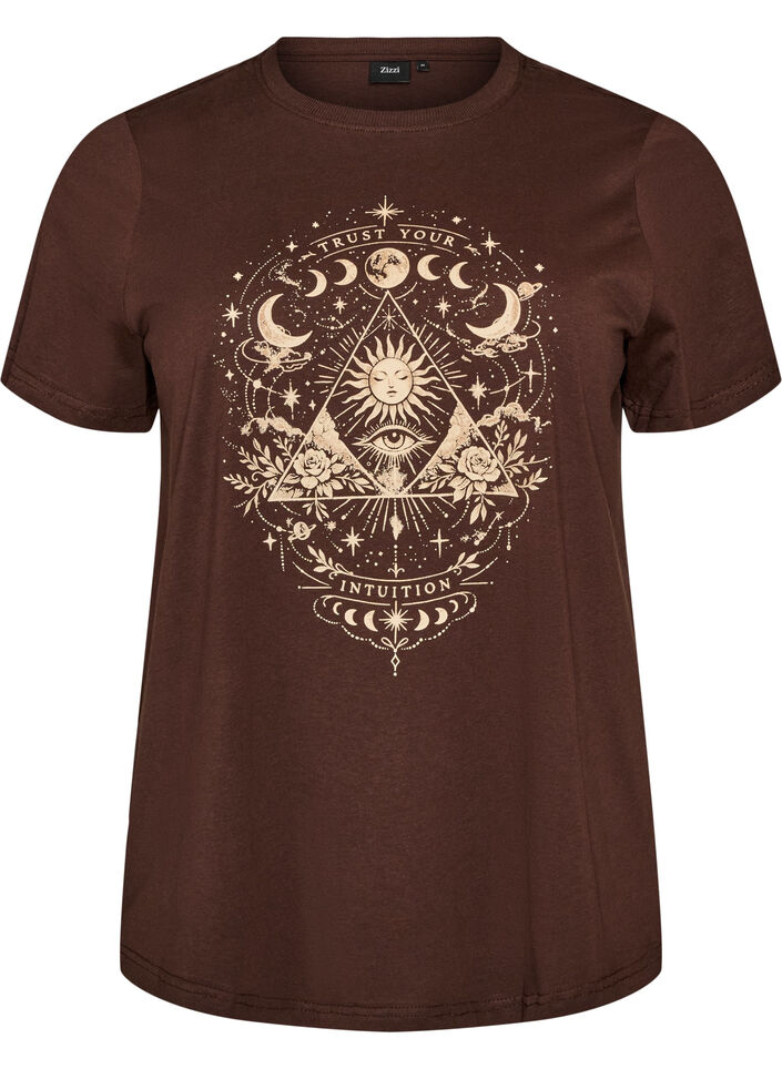 T-shirt i bomuld med frontmotiv, Brun, Packshot image number 0