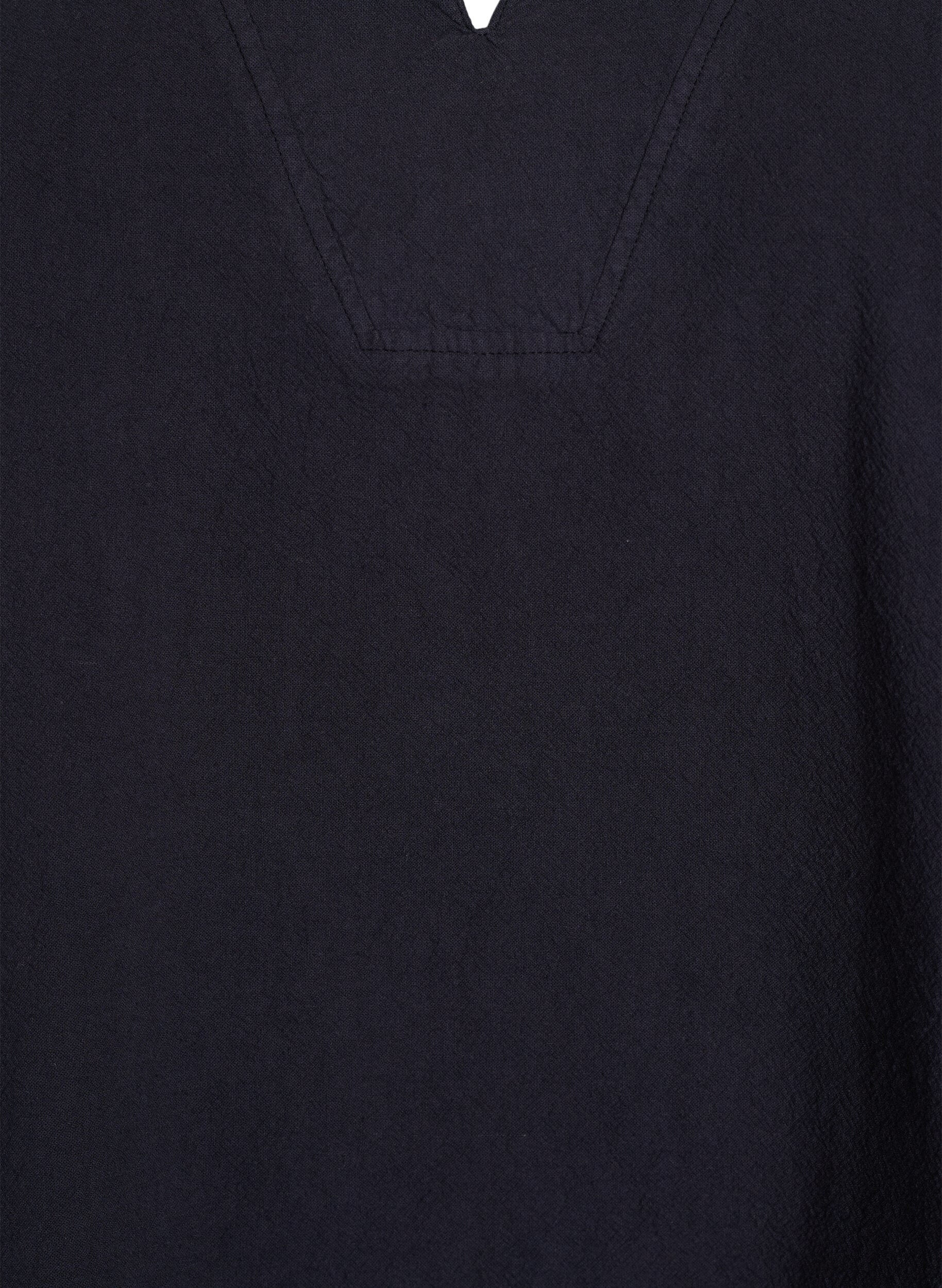 Zizzi L&oslash;s bluse med krave og 1/2 &aelig;rmer, Sort, Packshot image number 2