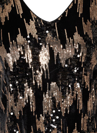 Langærmet velour kjole med pailletter, Black w. Sequins, Packshot image number 2