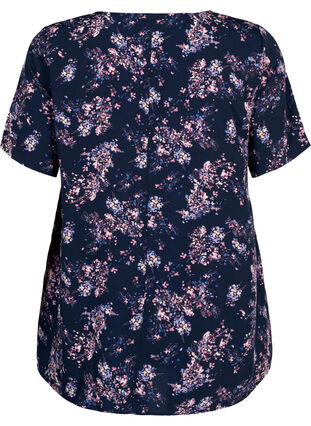 FLASH - Bluse med korte ærmer og print, Navy Rose Flower, Packshot image number 1