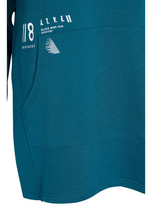 Lang sweatshirt med slids og lomme, Deep Teal, Packshot image number 3