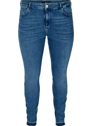 Super slim Amy jeans med rå kanter, Blue denim, Packshot image number 0