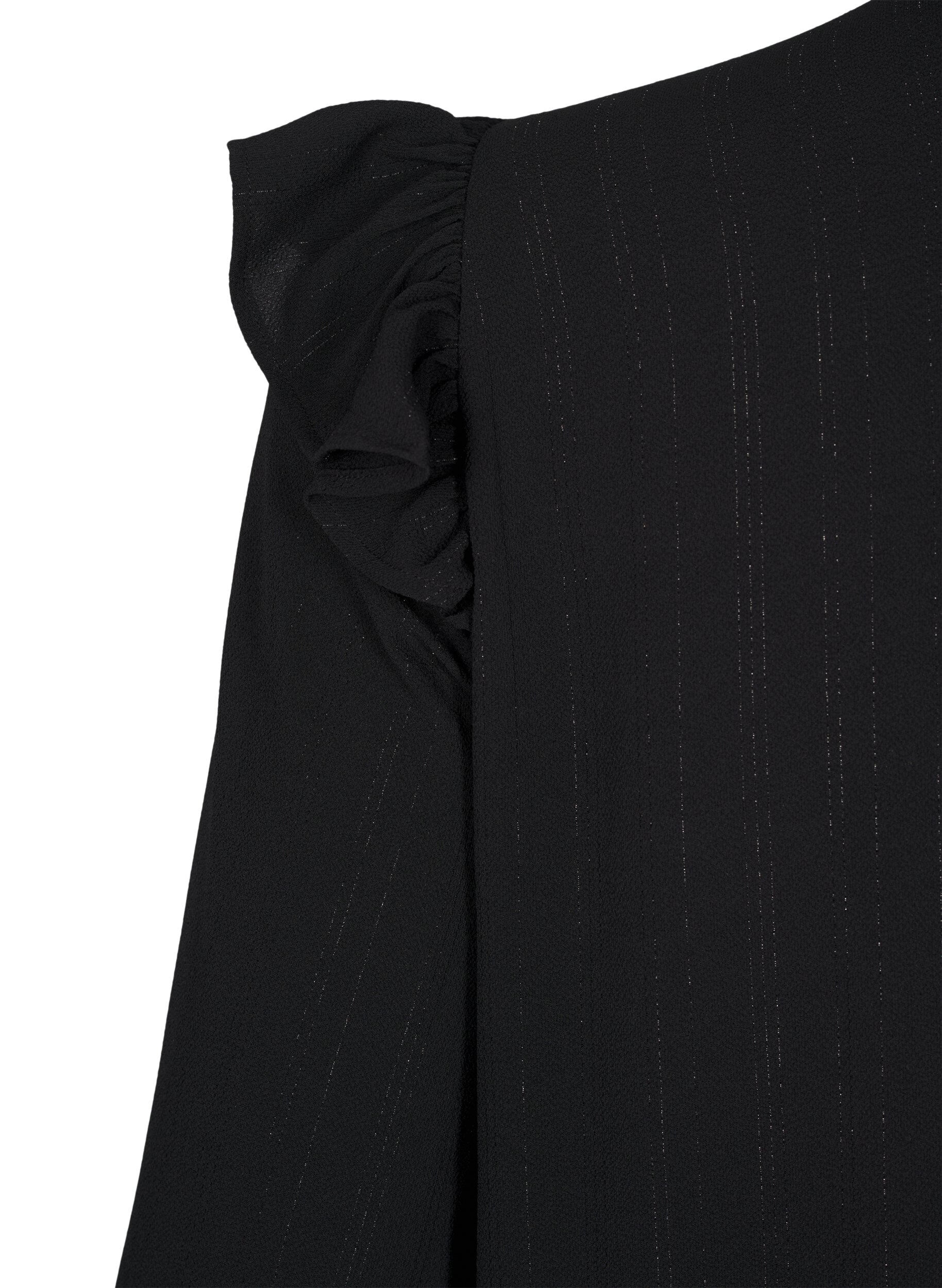 Zizzi Kort kjole med fl&aelig;ser og glimmer, Sort, Packshot image number 3