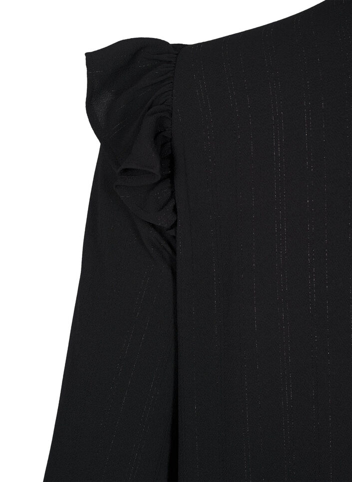 Kort kjole med flæser og glimmer, Sort, Packshot image number 3