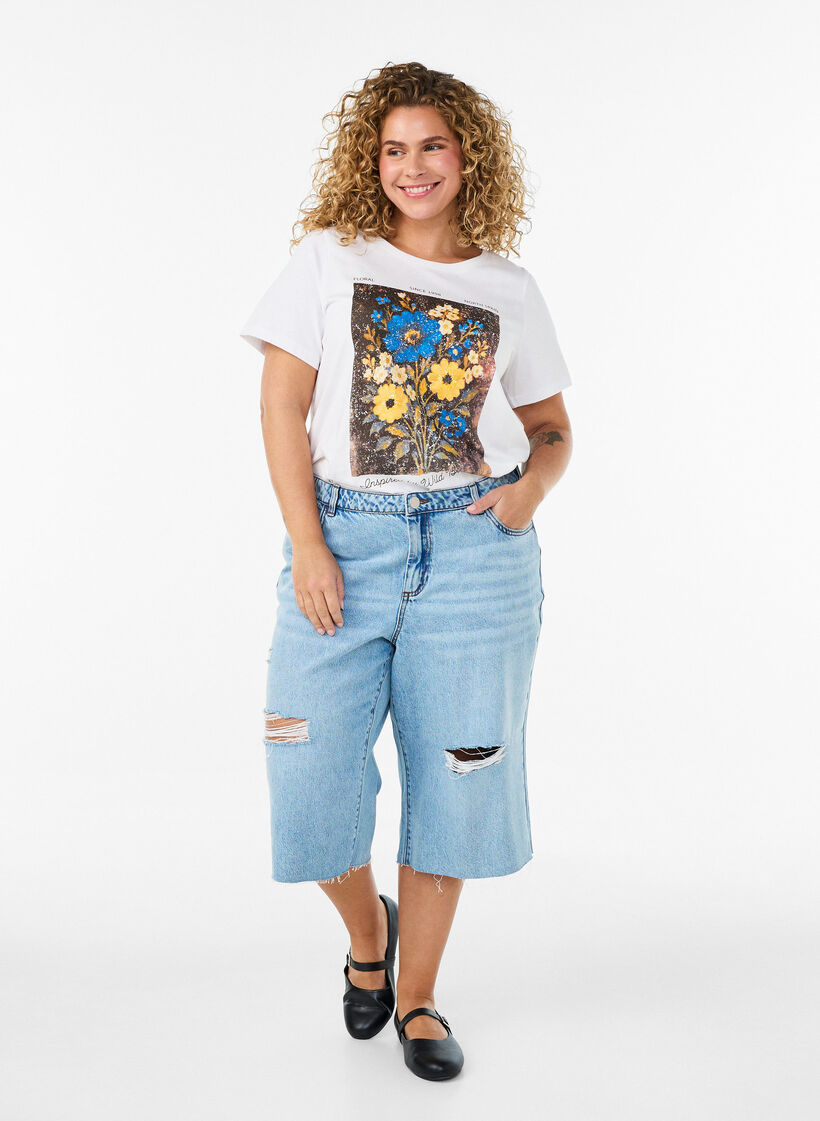 T-shirt i bomuld med print foran, Hvid, Model image number 1