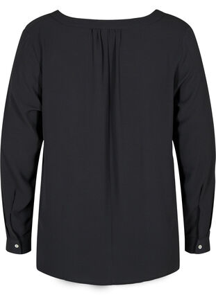 Langærmet bluse med v-udskæring og knapper, Black, Packshot image number 1