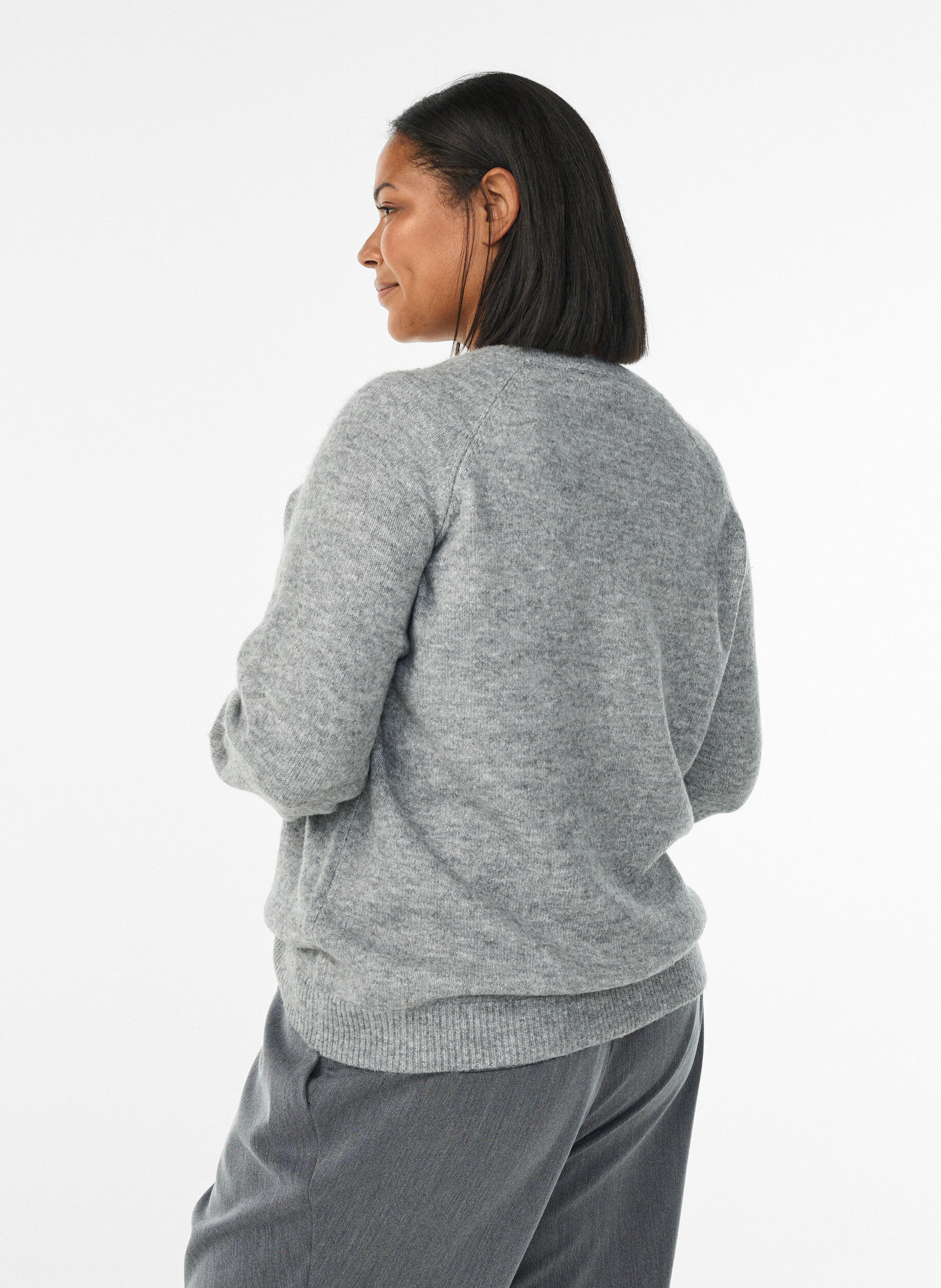 ZizziStrikbluse med perlebroderi, Gr&aring;, Model image number 2