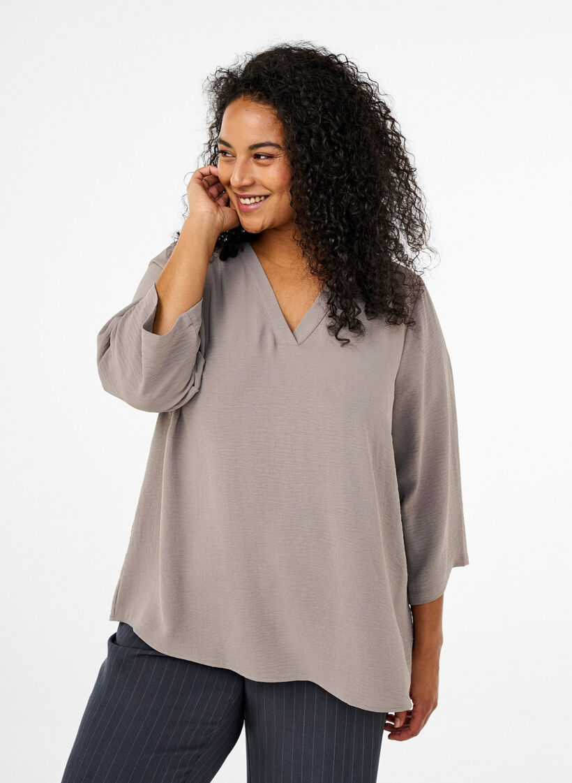 Bluse med 3/4 &aelig;rmer, Beige, Model image number 0