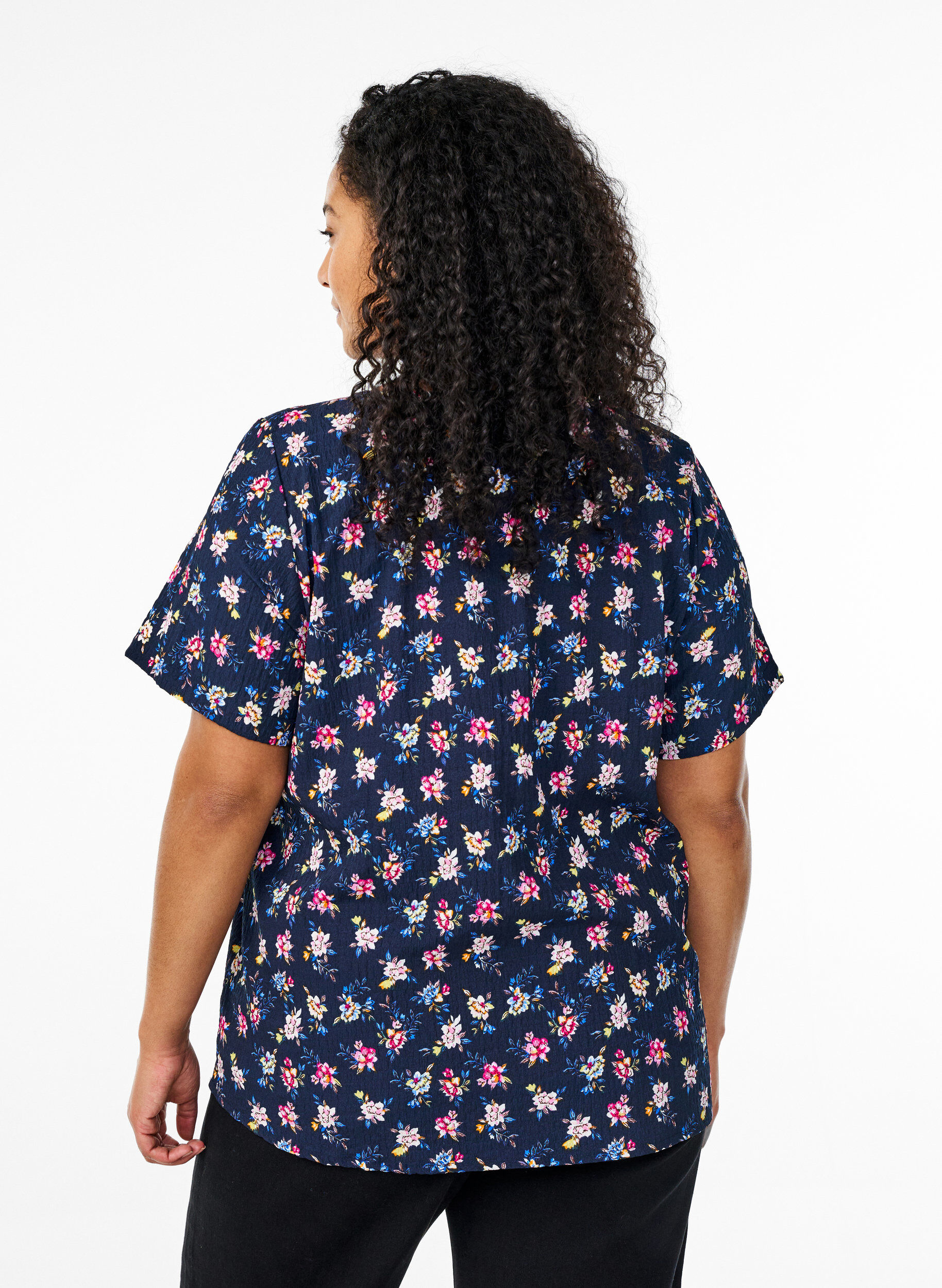 ZizziKort&aelig;rmet bluse med tekstur, Bl&aring;, Model image number 2