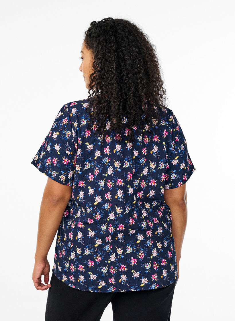 Kort&aelig;rmet bluse med tekstur, Bl&aring;, Model image number 2