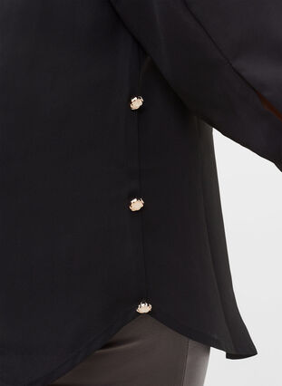 Langærmet skjorte med flæsekrave, Black, Model image number 2