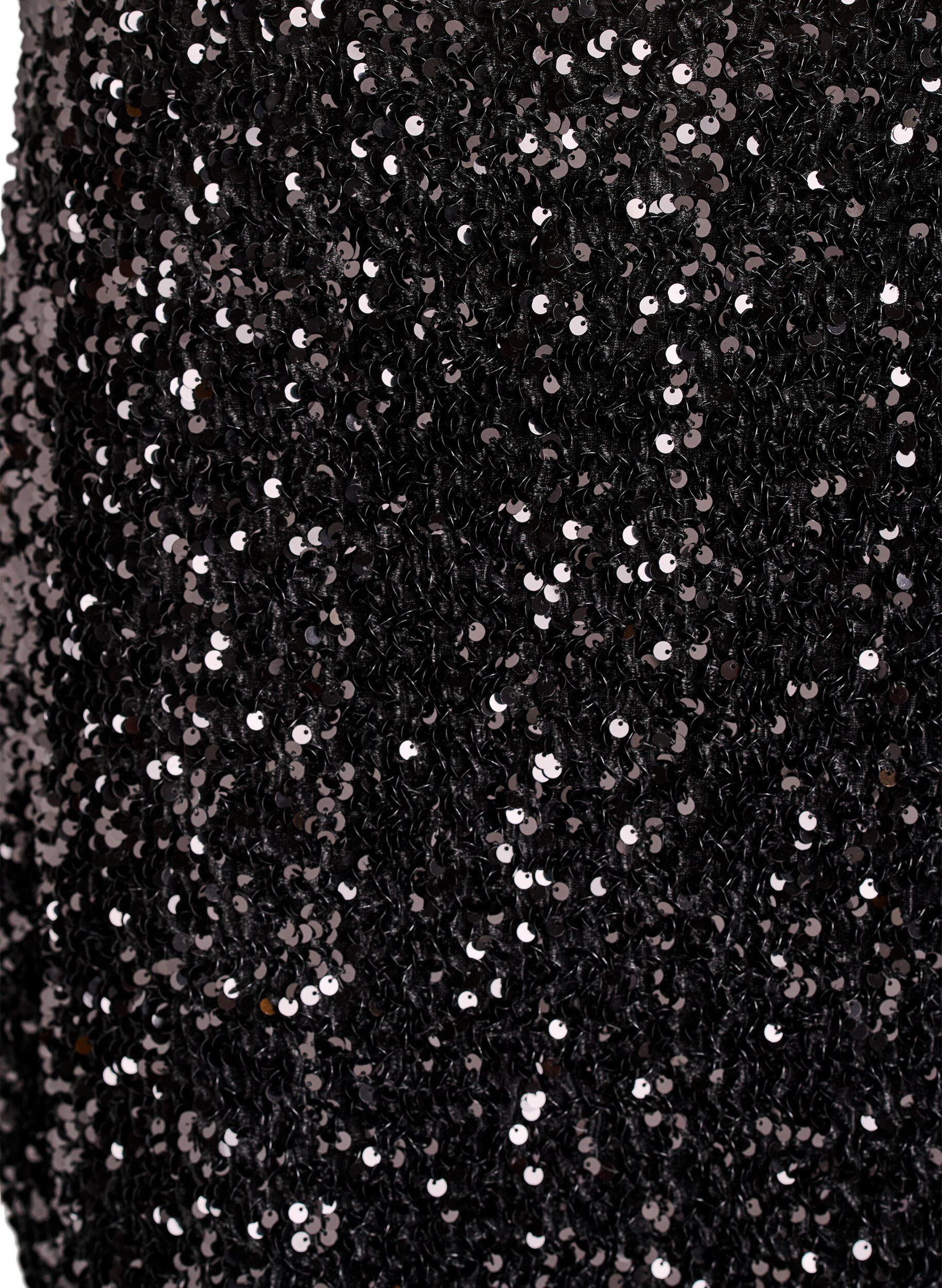 Zizzi Kort pailletnederdel med elastisk linning, Sort, Packshot image number 2