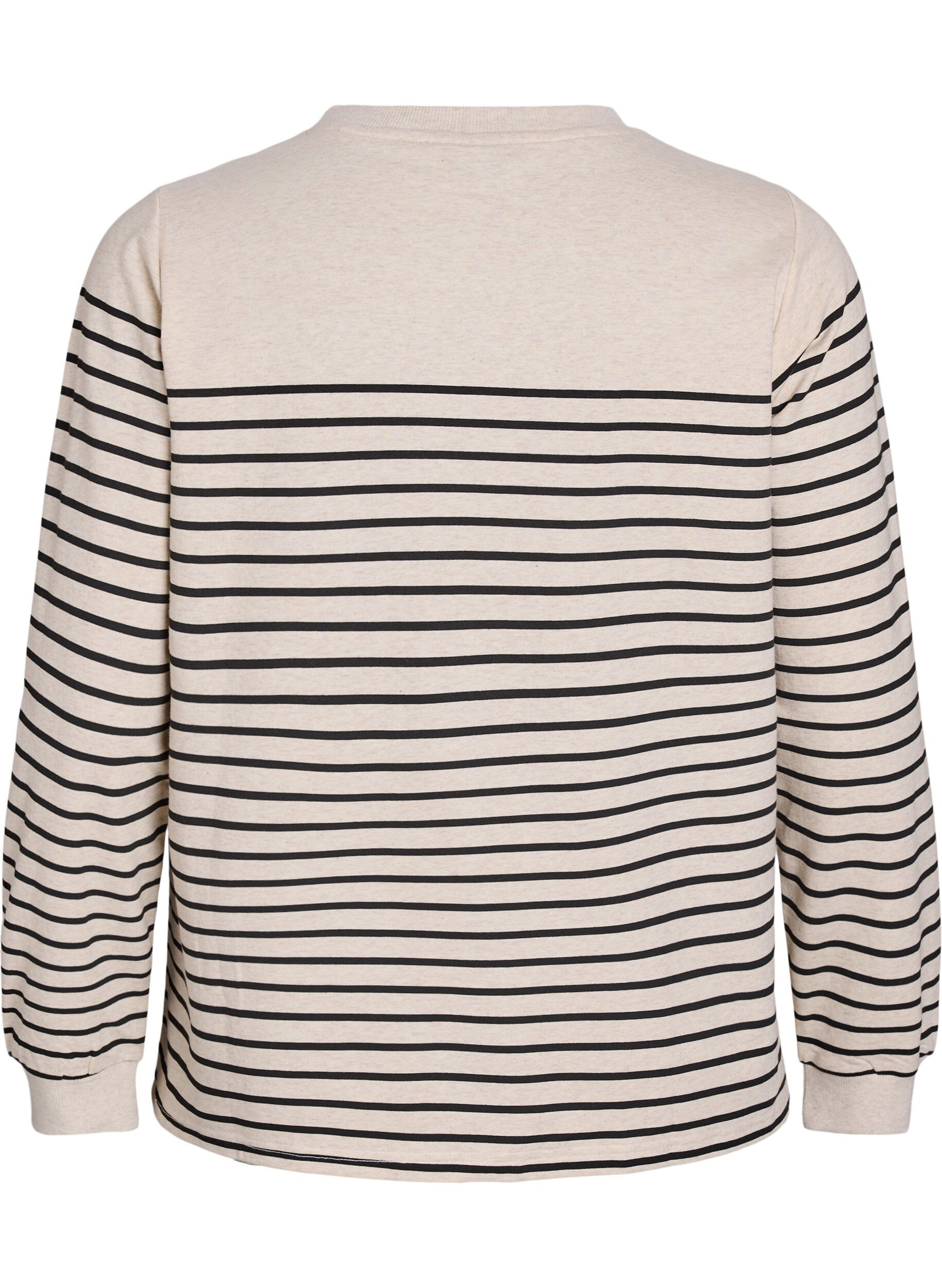 Zizzi Sweatshirt med striber og tekstprint, Beige, Packshot image number 1