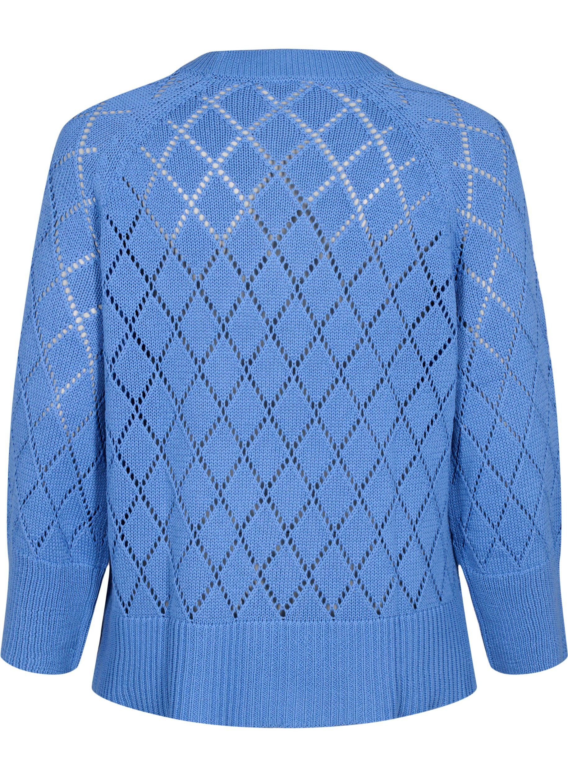 Zizzi Lang&aelig;rmet strikbluse med hulm&oslash;nster, Blue Bonnet, Packshot image number 1