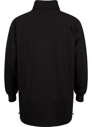 Lang sweatshirt med lomme og lynlås, Black, Packshot image number 1