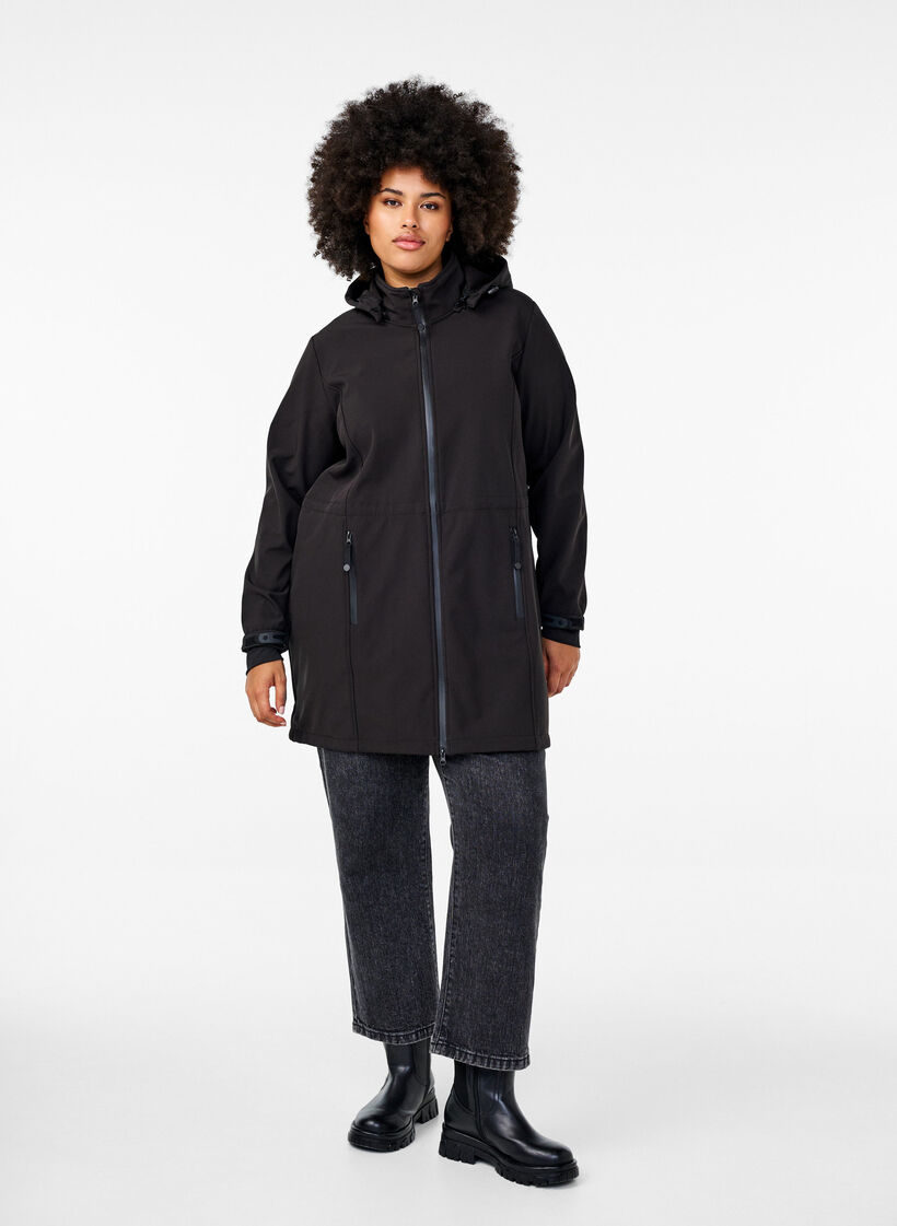 Softshell jakke med aftagelig h&aelig;tte, Sort, Model image number 1