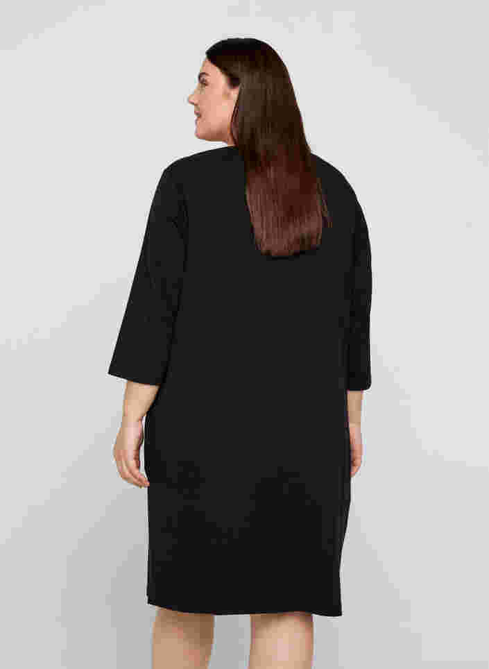 Bomulds kjole med 3/4 ærmer og lommer, Black, Model image number 1