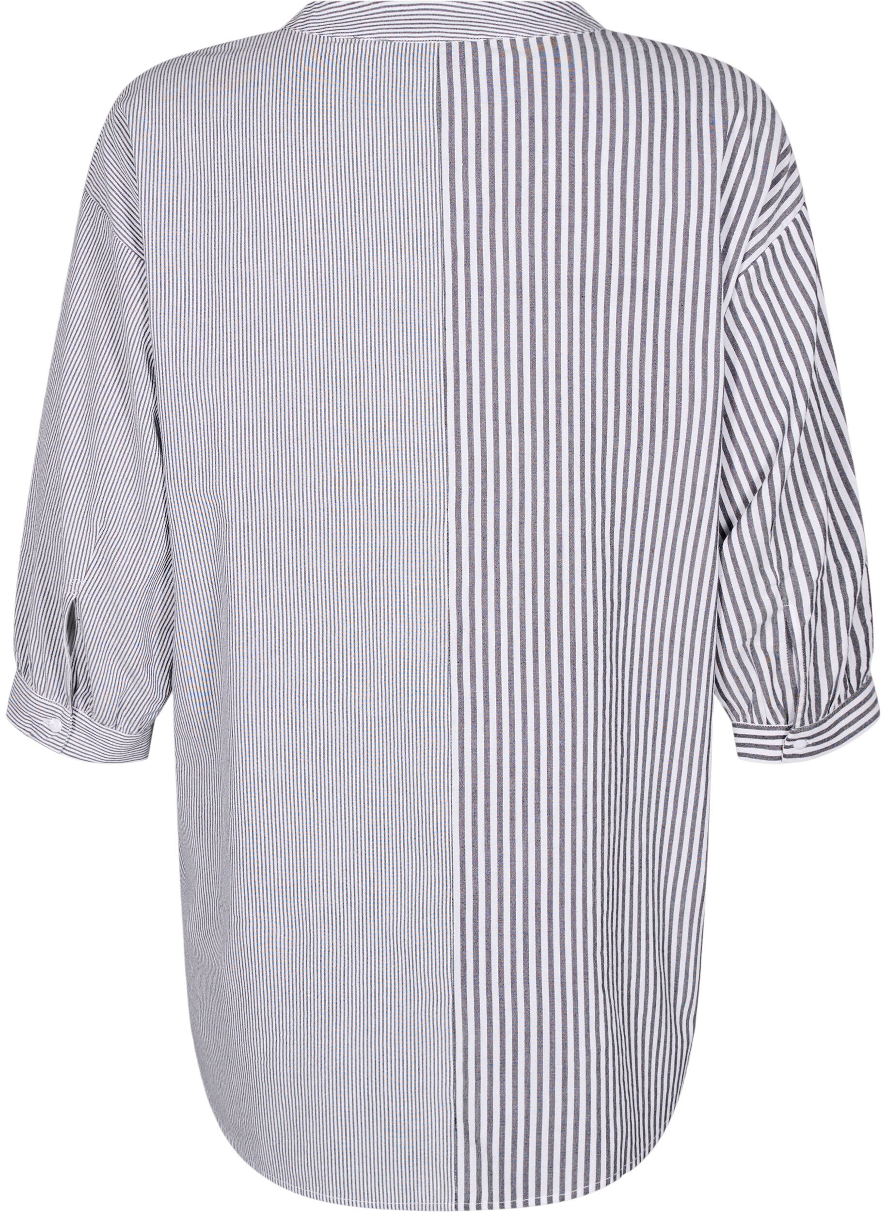 Zizzi Stribet tunika med 3/4 &aelig;rmer, Sort, Packshot image number 1