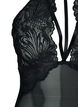 Halterneck bodystocking med blonder og strings, Black, Packshot image number 2