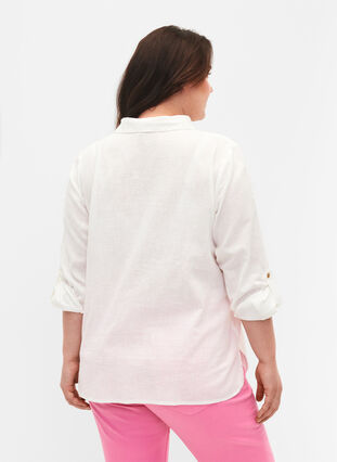 Skjortebluse med knaplukning i bomuldsmix med hør, White, Model image number 1