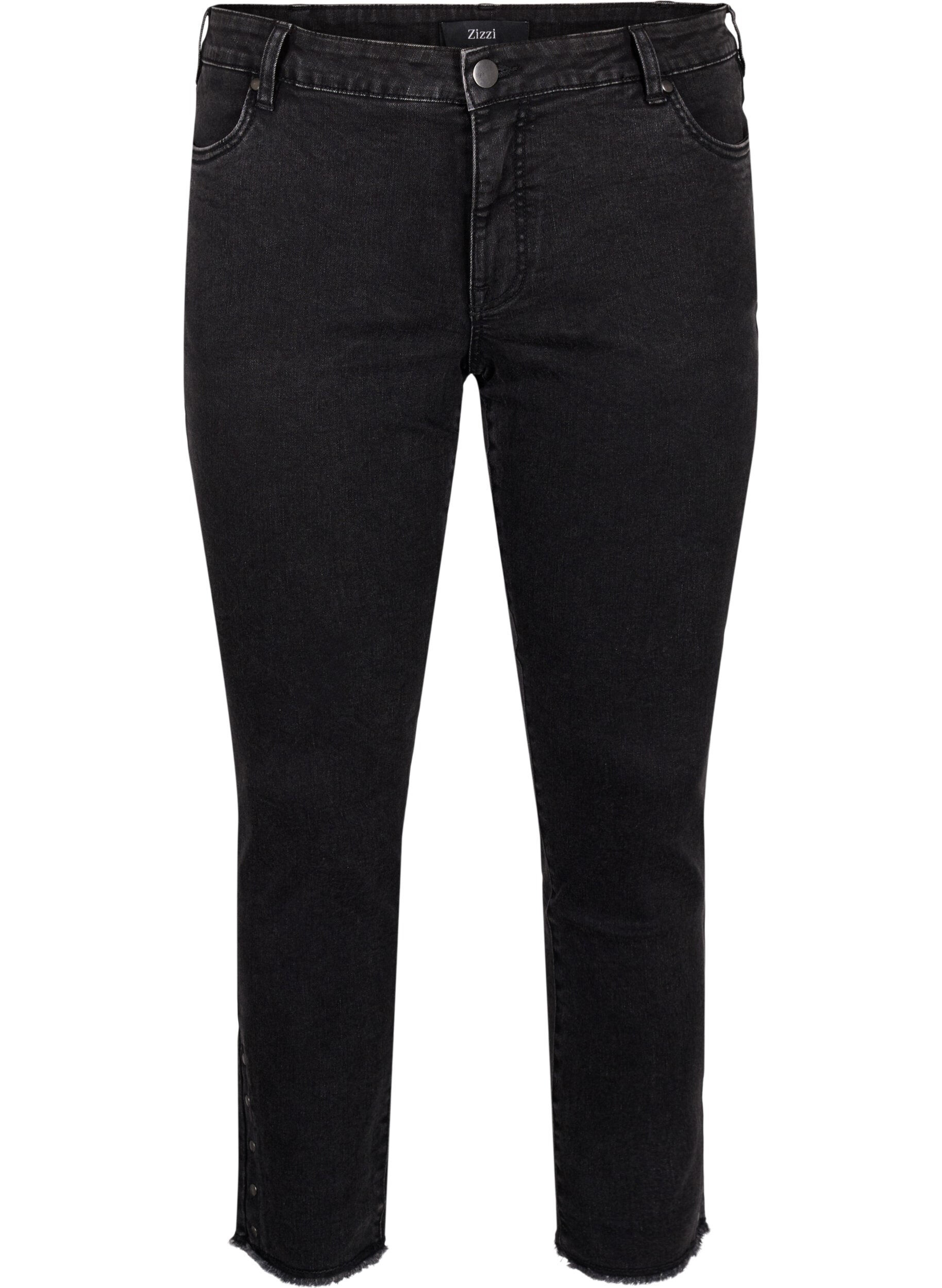 Zizzi Cropped Emily jeans med r&aring; kant forneden, Dark Grey Denim, Packshot image number 0