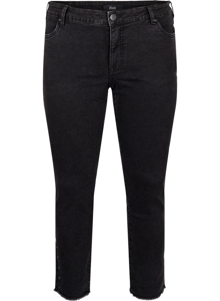 Cropped Emily jeans med rå kant forneden, Dark Grey Denim, Packshot image number 0