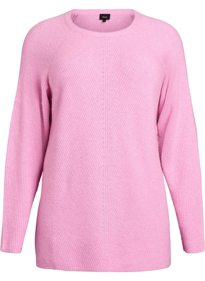 Strikbluse med diagonalt m&oslash;nster og raglan&aelig;rmer, Lyser&oslash;d, Packshot image number 0