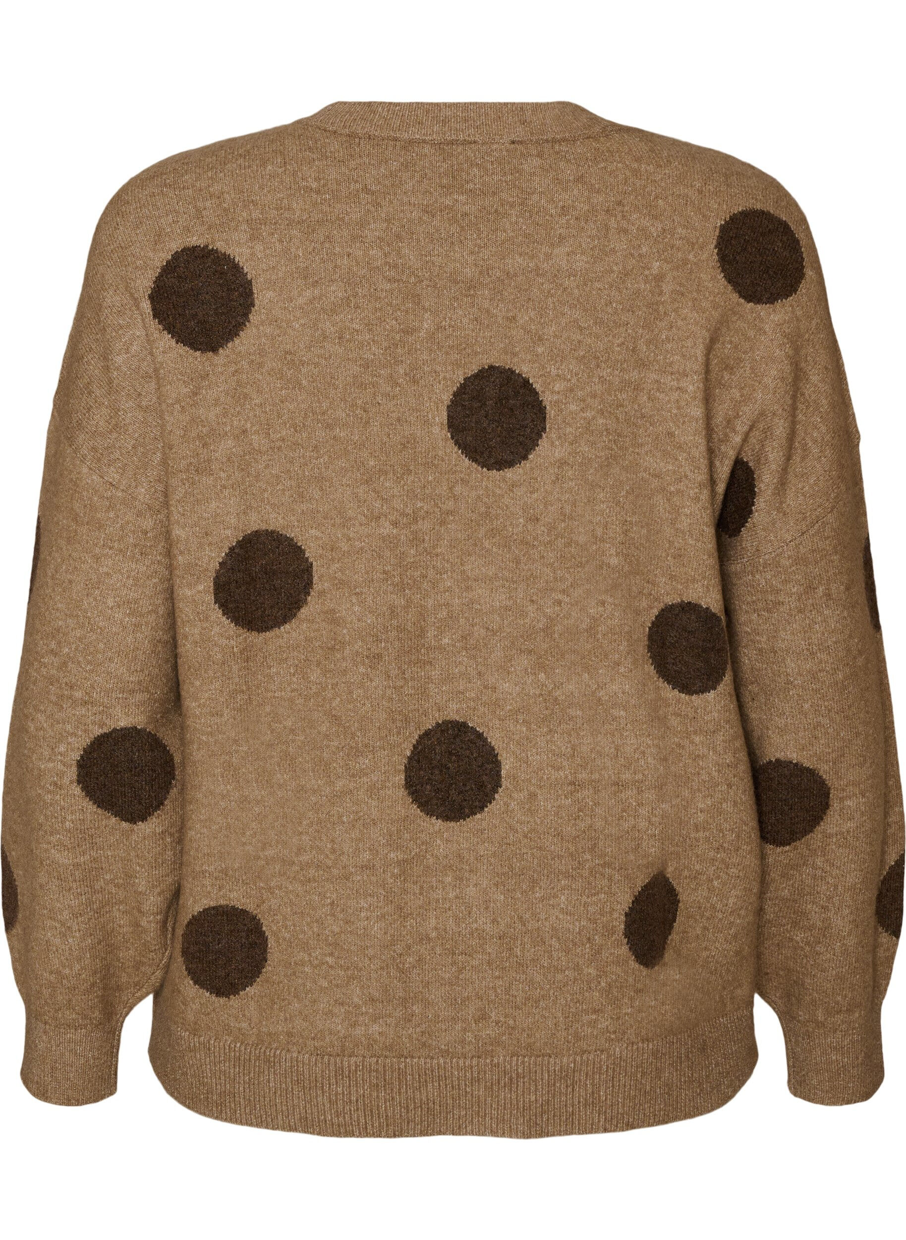 ZizziStrikbluse med prikket m&oslash;nster, Brun, Packshot image number 1