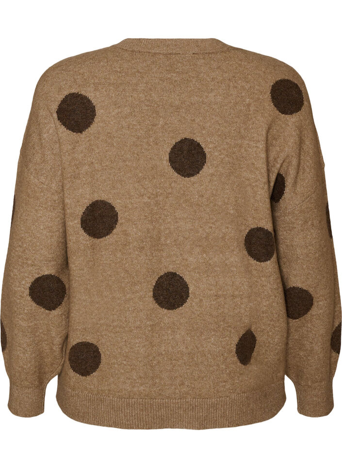 Strikbluse med prikket m&oslash;nster, Brun, Packshot image number 1