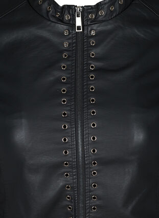 Imiteret læderjakke med nitter, Black, Packshot image number 2