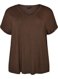 Basis T-shirt i viskose med V-hals, Brun