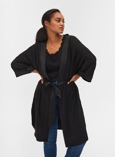 Kimono med bindebånd, Black, Model image number 0