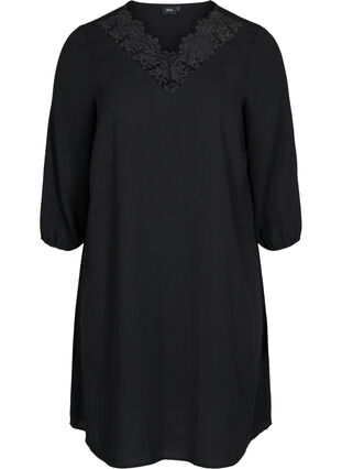 Kjole med blonder og 3/4 ærmer, Black, Packshot image number 0