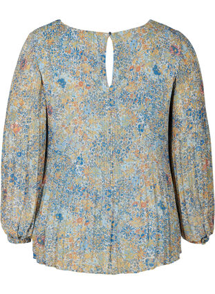 Plissé bluse med blomsterprint, Light Blue Multi AOP, Packshot image number 1