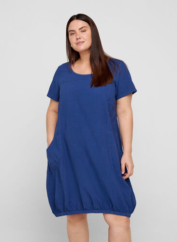 Kortærmet kjole i bomuld, Twilight Blue, Model image number 0
