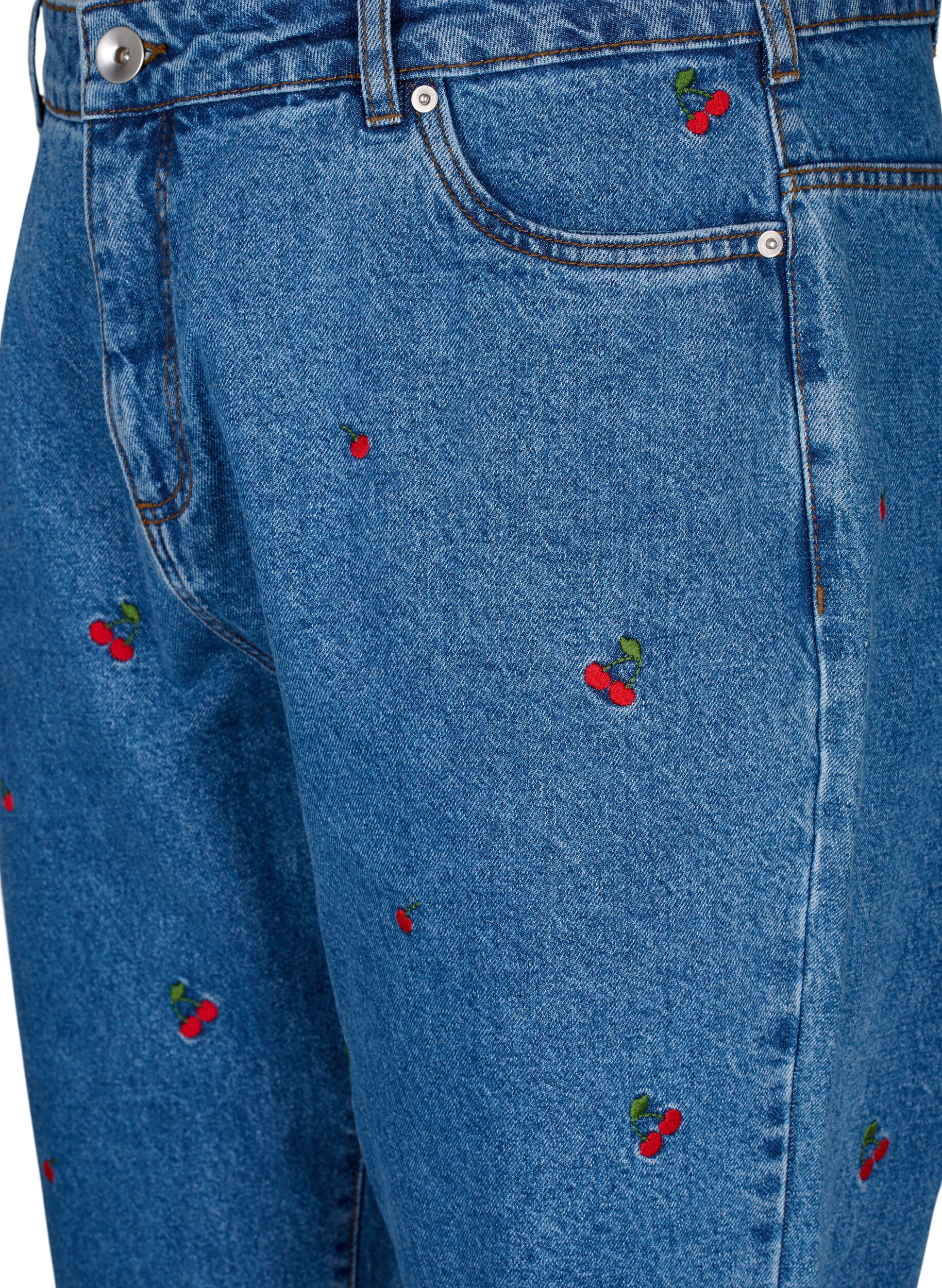 Zizzi Mille mom fit jeans med broderi, Bl&aring;, Packshot image number 2