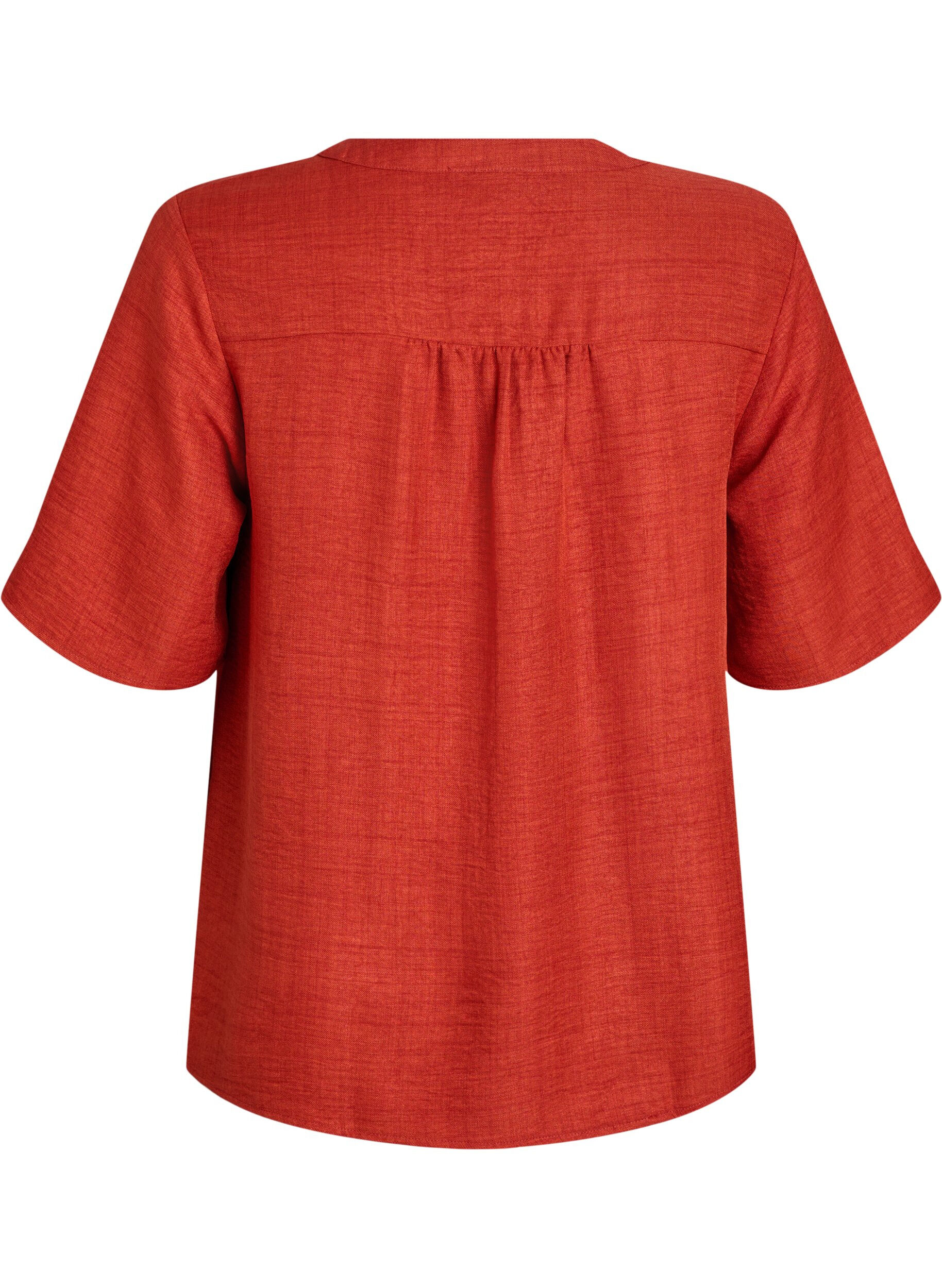 ZizziSkjortebluse med v-hals og korte &aelig;rmer, R&oslash;d, Packshot image number 1